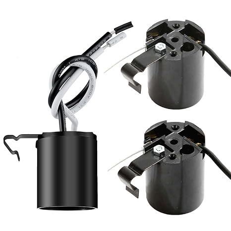 Phenolic Medium Base E26 Fixture Socket, Keyless US Standard Lamp Holder for E26 Edison Screw Bulbs with Clip,Black (Pack of 3)