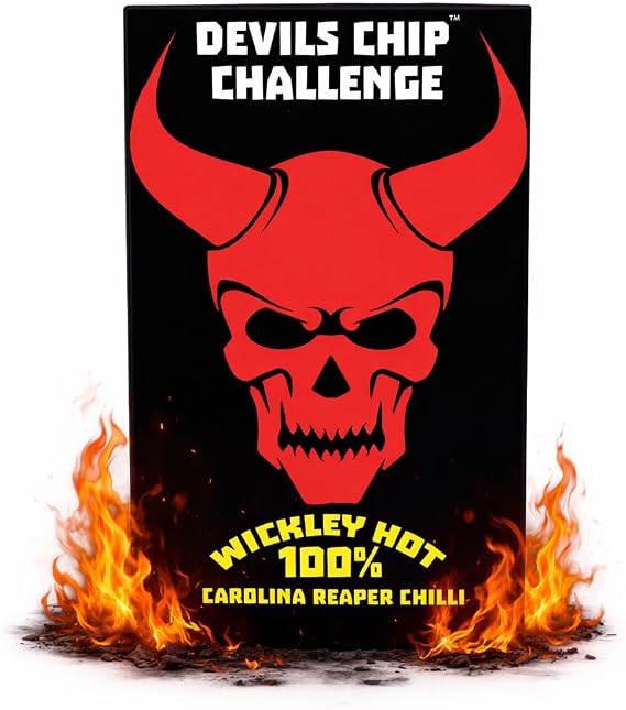 DEVILS CHIP CHALLENGE - World Hottest Chip with Carolina Reaper and Natural Flavour - Vegiterian Hottest Chip Challenge for Friends and Family Gatherings/Halloween/Parties Fathers Gift
