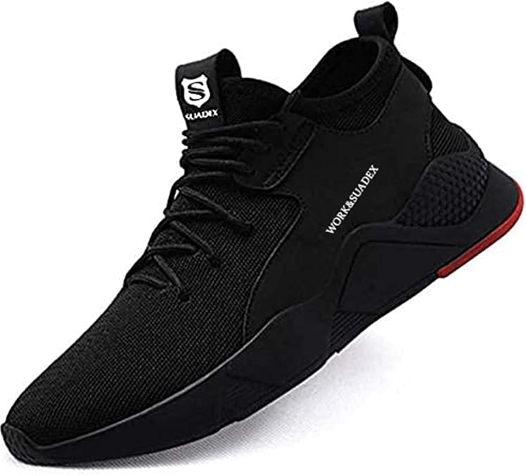 SUADEX Steel Toe Sneakers, Lightweight Safety Shoes with Puncture Proof Kevlar Midsole, Composite Toe Shoes, Black (5 Women/3.5 Men/36 EU)