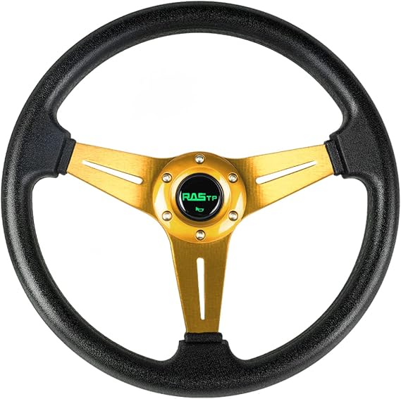 RASTP 13.8/350mm Universal Racing Steering Wheel, Vinyl Leather,Gold