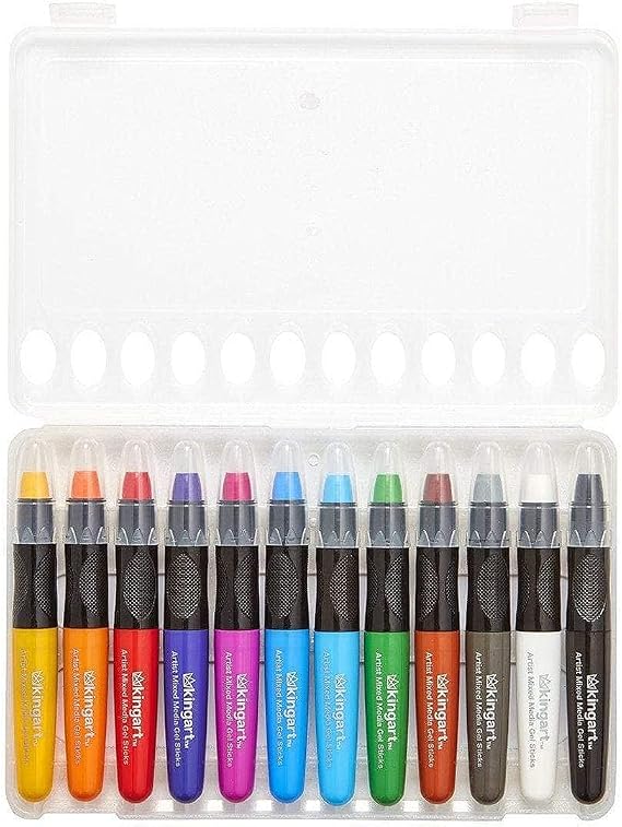 KINGART Mixed Media Gel Stick Crayons, Vibrant, Set of 12-Colors