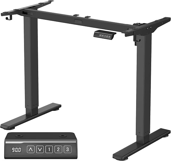 VASAGLE Standing Desk Frame, No Desktop, Electric Height Adjustable Standing Desk Legs, Stand Up Table Frame with 2 Hooks, 3 Memory Heights, Ink Black LSD021B02