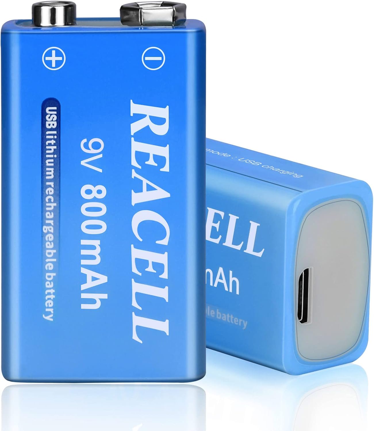 USB 9V Rechargeable Batteries, High Capacity 9 Volt Rechargeable Lithium Batteries, Pack of 2 PP3 Battteries