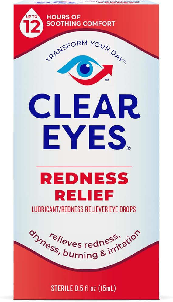 Clear Eyes Redness Relief Eye Drops, 0.5 Fl Oz | 12 Hours of Soothing Comfort, Fast-Acting, Daily Use, Whiten Eyes and Relieve Dryness, Burning and Irritation
