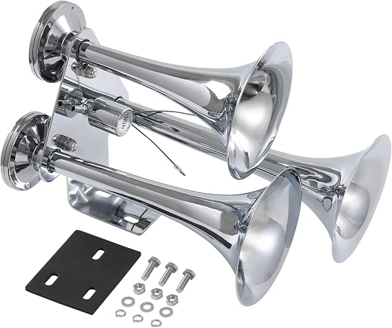 JDMSPEED Air Horns - Triple Chrome Plated Heavy Duty Trumpets. Super Loud 3 Air Horn Fits 12V Truck/Car/Jeep/RV/SUV/Boat/Motorcycle