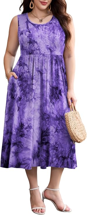 LARACE Womens Plus Size Sleeveless Maxi Dress Flowy Dresses with Pockets