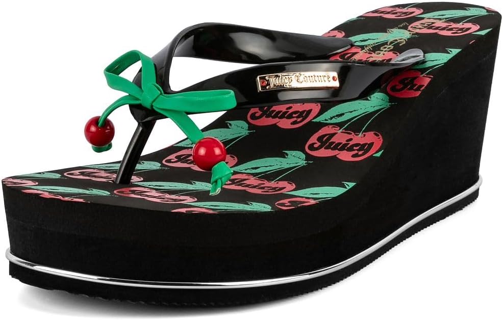 Juicy Couture Womens Wedge Platform Flip Flops, Fashion Beach Sandals with Soft Footbed and Thong Style