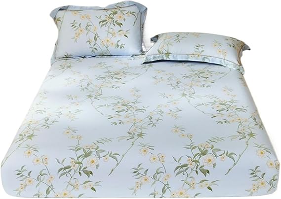 Bedsheet Skin-Friendly Bed Cover Elastic Fitted Sheets Printed Linen(Color02,180x200cm 3pcs Set)