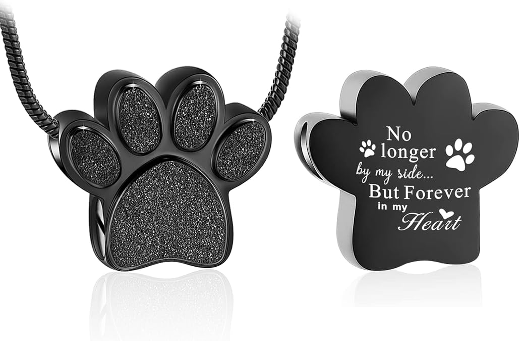 Hearbeingt Pet Cremation Jewelry Paw Print Urn Necklace for Ashes
