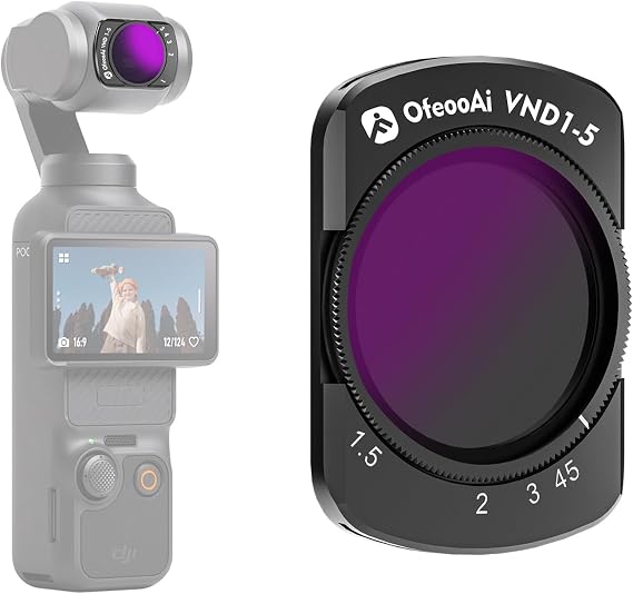 VND 2-32 Filter for DJI Osmo Pocket 3, Variable 1 to 5-Stop Neutral Density, Adjustable Light Control for Smooth Video & Shallow Depth of Field, No Need to Swap Filters