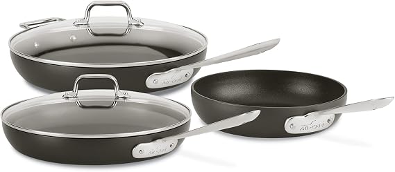 All-Clad HA1 Hard Anodized Nonstick Fry Pan Set 5-Piece Cookware, 8", 10", 12" Skillets with Lid, Induction Compatible, Oven Safe to 500F, Lid Safe to 350F, Black