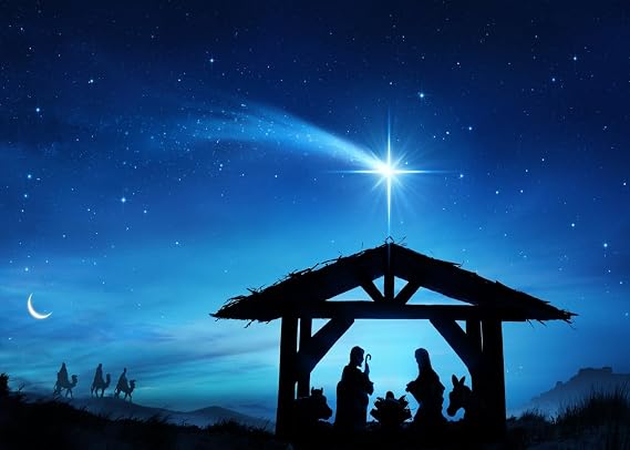 5x4ft Nativity of Jesus Photography Backdrop Star of Bethlehem Starry Sky Backgrounds Nativity Scene Holy Family Christmas Star Xmas Themed Party Decorations Photo Shoot Props