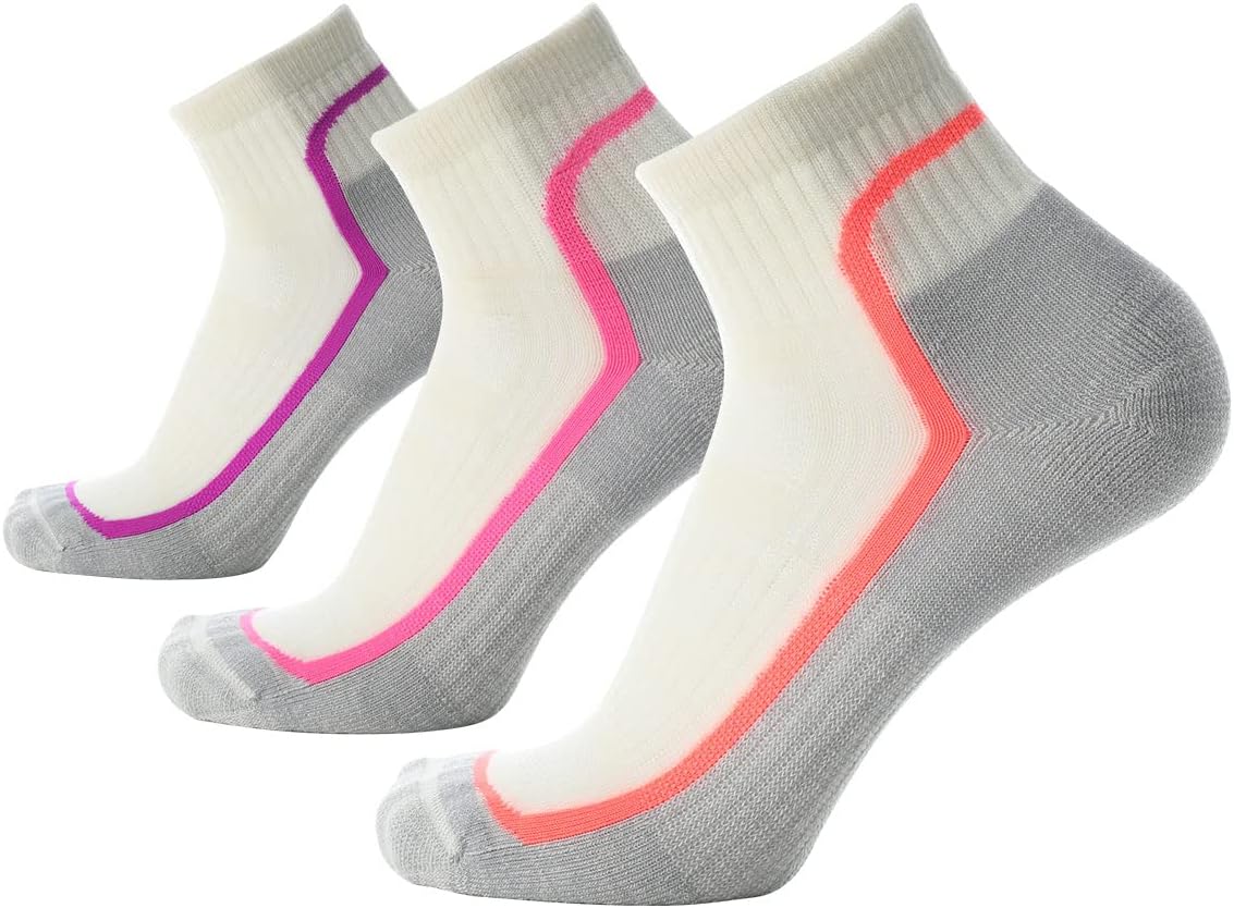 SOLAX 72% Mens and Womens Merino Wool Hiking Socks Outdoor Trail Trekking Cushioned Breathable Quarter Socks 3 Pack