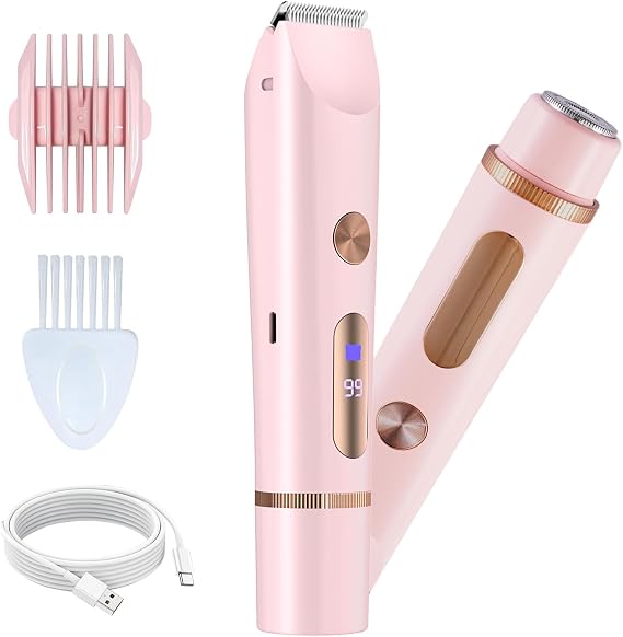 Bikini Trimmer for Women, Electric Razors for Women, Shaver with LCD Display, 2 in 1 Dual-Head Bikini Shaver, Rechargeable Razors, for Bikini Line Legs Underarms and Private Parts,Dry/Wet