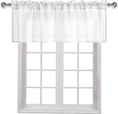 Hiasan Sheer Valance Curtain Linen Textured Valance, Solid Rod Pocket Valances for Bedroom Windows, 60 X 18 Inches Length, White, 1 Panel