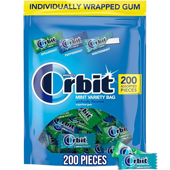 ORBIT Peppermint, Spearmint, Wintermint Assorted Sugar Free Chewing Gum Bulk Pack, 13.4 oz 200-Piece Bag