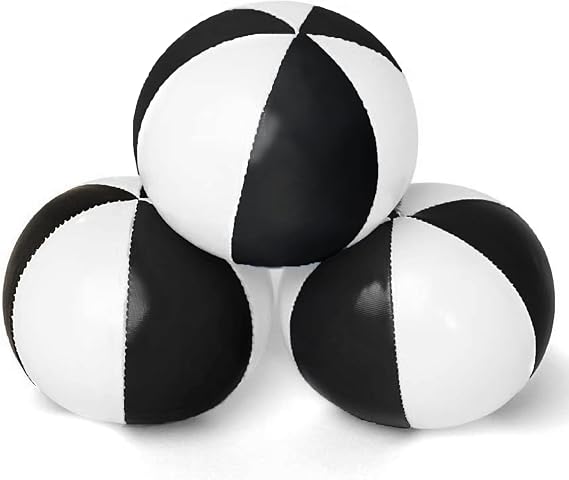 GloFX Juggling Balls [Pack of 3] for Beginners to Advanced Jugglers - No Bounce Design - Durable Weighted Juggle Ball Kit - 2 Layer Construction - Soft and Easy Juggling Kit - Black & White