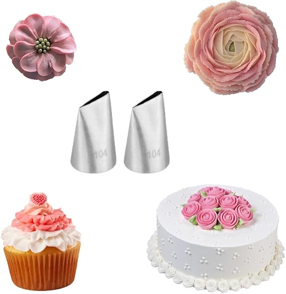 104 Piping Tip Set, Rose Petal & Ribbon Cake Decorating Tip, 2 Pcs