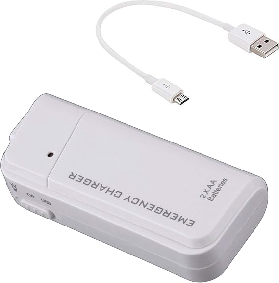 Portable AA Battery Travel Charger for Maxwest Orbit TAB Phone 9 and Emergency Re-Charger with LED Light! (Takes 2 AA Batteries) [White]