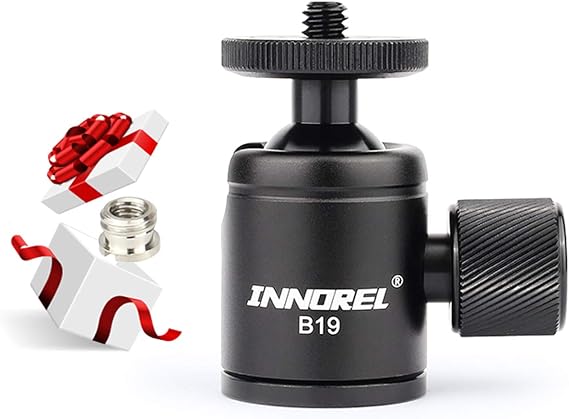 Mini Tripod Ball Head-INNOREL B19 Mount Head-Metal Ballhead 360 Pan 90 Tilt Tripods Mount with 3/8" to 1/4" Adapter CNC Ballheads,Max Load 6.61 lb for Phone/DLSR Camera/Mini Holder (1 Piece)