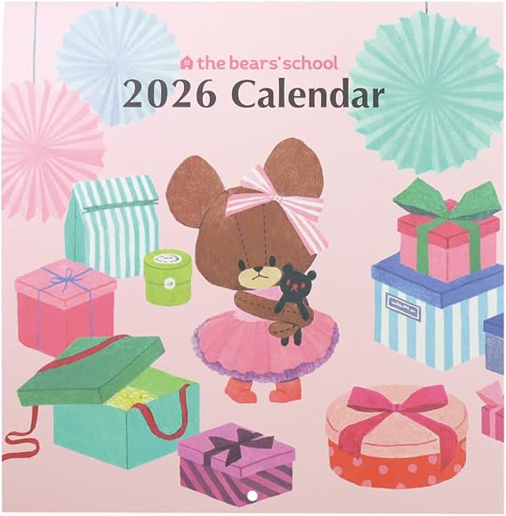 Square Kuma no Gakkou 2026 Calendar Wall Mount Pink 38KCA-1
