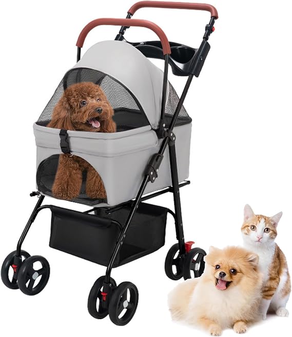 Saterkali Pet Stroller 4 Wheels, Foldable Dog Stroller,Pet Strollers for Dog and Cat,Dogs/Cat Puppy Strollers, 360-degree Rotating Wheels Travel Carrier Split Design Separable Bags for Small Animal