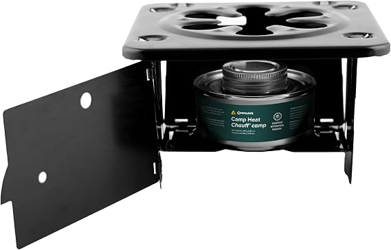Coghlan's Portable Folding Camp Stove Compact, Lightweight Steel Cooking Stove for Camping, Backpacking, Hiking, or Emergency Use Uses Canned Heat or Fuel Tablets, Black