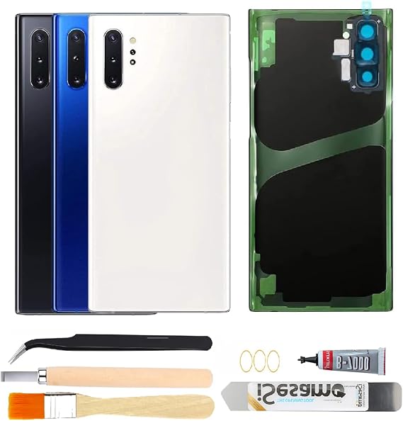 Rear Back Glass Replacement for Samsung Galaxy Note 10 Plus with Camera Glass Lens + Adhesive + Repair Tool Kits (White)