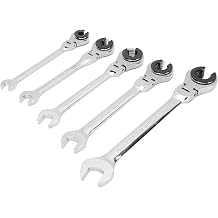 5PCS Double End Open Wrenches, 10mm 11mm 13mm 14mm 17mm Ratcheting Wrench Combination, Flexible Head Ratchet Wrench Set for Air Conditioning Brake Line