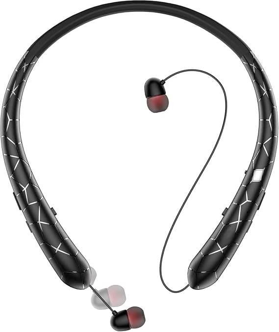 Retractable Neckband Bluetooth Headphones Auto Retractable Earbuds Wireless Earphones with 14Hrs HD Playtime, IPX5 Waterproof, CVC8.0 Noise Cancellation Mic for Crystal Clear Calls, Ideal for Exercise