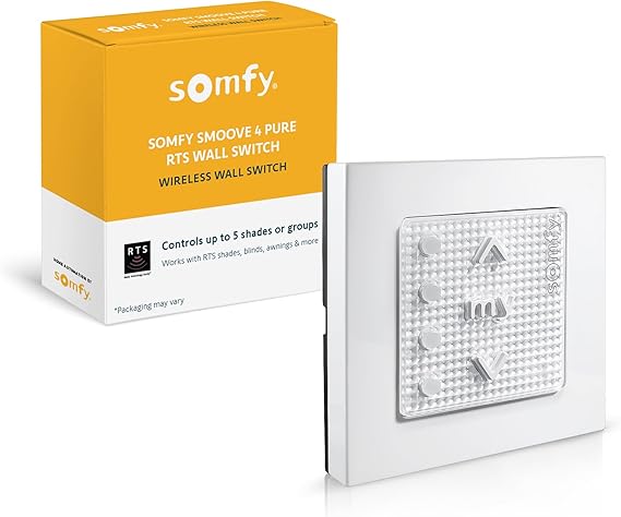 Somfy Smoove 4 RTS Pure - 4-Channel Wall Mount Control for Motorized Shades, Curtains, Blinds - Easy Install, No Electrician Needed - #1811748