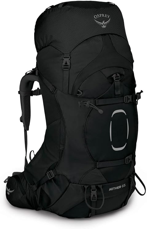 Osprey Aether 65L Men's Backpacking Backpack, Black S-M | hiking pack, camping gear, overnight trail pack, Black color, S-M size