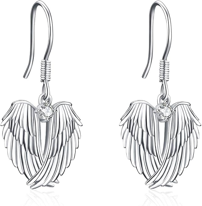 YFN Sterling Silver Angel Wings Earring with Cubic Zirconia - Ideal Gift for Women