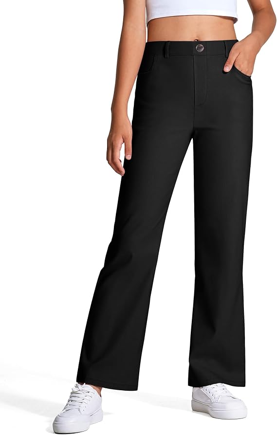 Girls Uniform Pants Kids High Stretchy Flare Dress Pants
