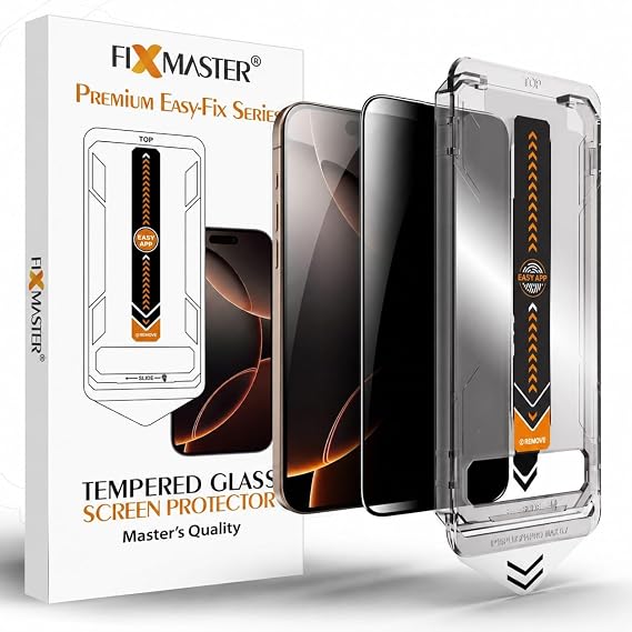 Fixmaster iPhone 17 ve iPhone 16 Pro ile Uyumlu Hayalet (Privacy) Temperli Cam, Easy Fix Kolay Kurulum Serisi Yüksek Kaliteli Ekran Koruyucu