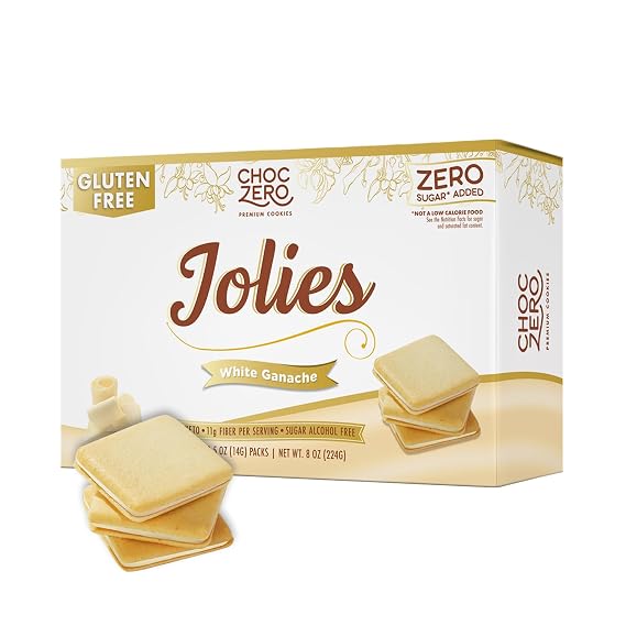ChocZero Jolies, Sugar Free White Chocolate Cookies, Gluten Free | Chocolate Filled Cookies, No Sugar Alcohols, Keto, Low Carb, High Fiber, 16 Cookies