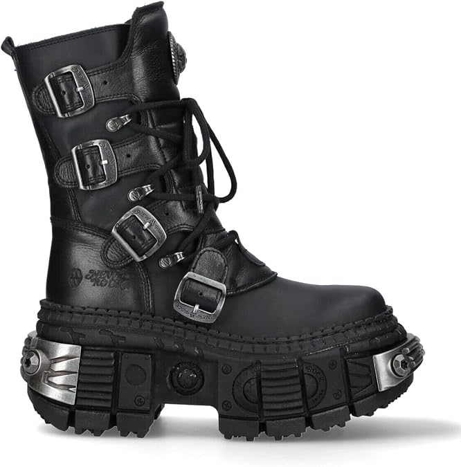New Rock Boots WALL373-S3 Unisex Metallic Black Leather Platform Gothic Boots