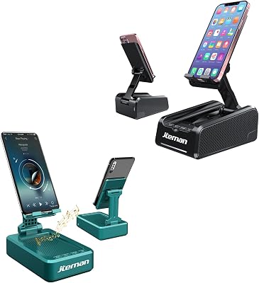 JTEMAN Cell Phone Stand with Wireless Bluetooth Speakers,HD Sound and Bass Bluetooth Speaker Compatible with All Mobile Phones