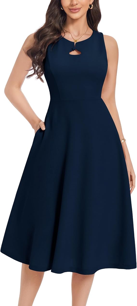 Wedtrend Women's Cocktail Dress with Pockets 1940s Vintage Dress, Midi A-line Church Dresses