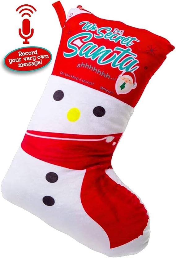 Secret Santa Stocking - Winter Holiday Snowman Themed Gift Christmas Stocking - Cute Christmas decor for Adults and kids - Record Your Special Message and Play It Back - Plush With Audio Recording