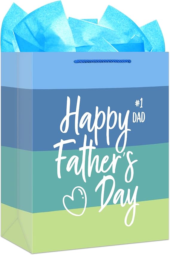 WhatSign Fathers Day Gift Bag - 11.5" Medium Happy Fathers Day Paper Gifts Bag with Tissue Paper and Handle Gift Bags for Dad Stepdad Grandfather Husband