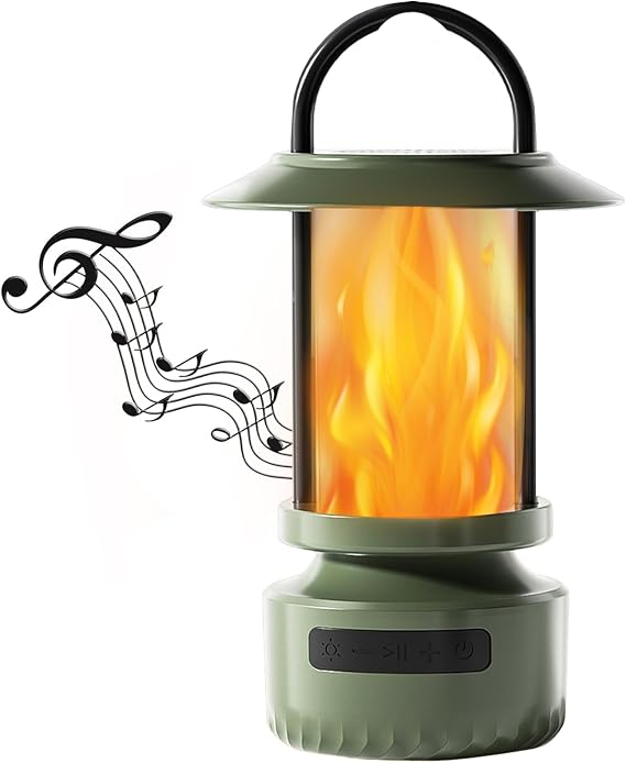 Swingers Outdoor Bluetooth Speakers with Flickering Flame, Portable Bluetooth Speaker Lights Waterproof, Outdoor Speaker for Patios, Porches, Gardens, Backyards, Camping, Green ( 1 Pack)