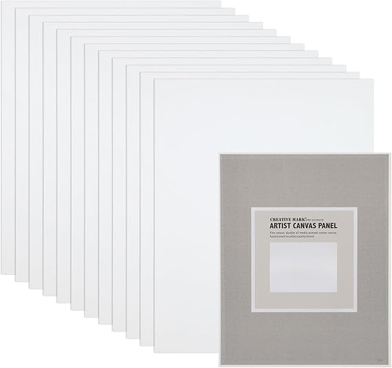 Creative Mark Cotton Canvas Panels 6x6-12 Pack - Professional Quality Fine Weave Acrylic Primed Artist Canvas Boards for Painting, Acrylics, Studios, More
