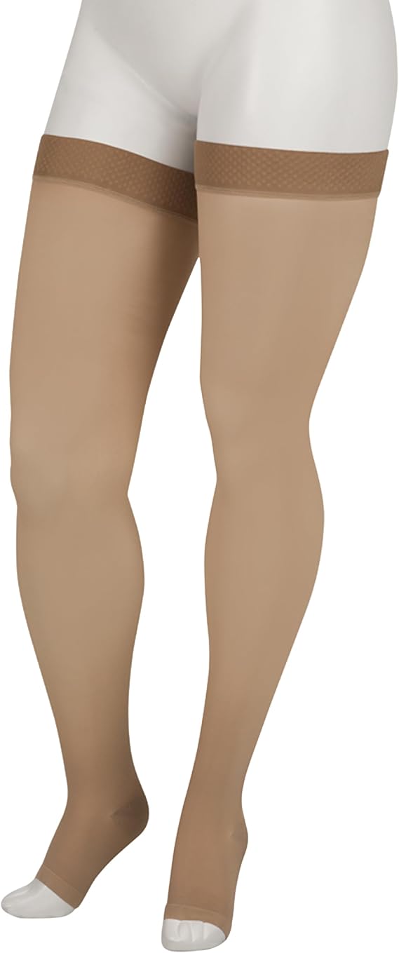 Juzo Basic 4411 Thigh-High, 20-30 mmHg, Open Toe Compression Stocking with Silicone Top Band - Men & Women, Regular, 3 (III), Beige