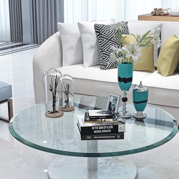 Tempered Glass Table Top Clear Glass 2/5 Inch Thick Beveled Polished Edge (Transparent + Glass + 30")