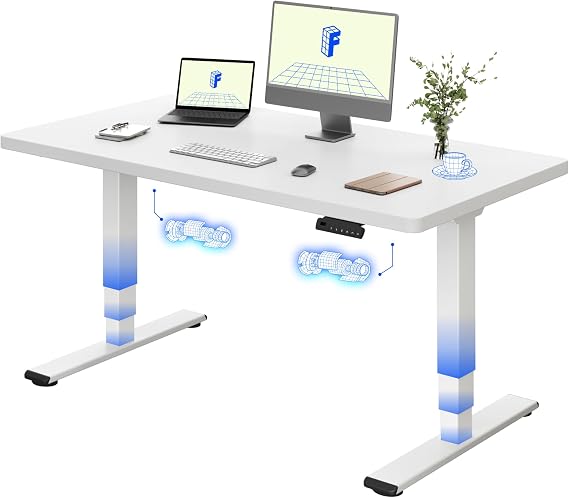 FLEXISPOT E5 Electric Standing Desk 2 Motors 3 Stage 140 * 80CM One Piece Desktop Height Adjustable Desk with Memory Smart Panel, Anti-collision System, White