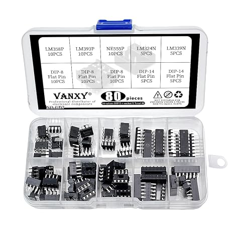 80Pcs ic Kits LM358P LM393P NE555P LM324N LM339N with Socket kit