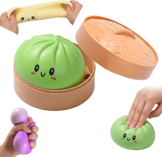 Giant Mystery Dumpling Squishy Stress Ball, Jumbo Squishy Dumpling Toys, With Steamer Box,Rainbow Mystery Squishies Bun, Anxiety Relief Fidget, Soft Squeeze Decompression Dough for Adults (Green)