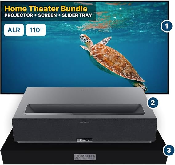 Formovie Theater + Spectra Projection Bundle - Ultra Short Throw Projector 2800 Lumen Triple Laser UST Fengmi T1 Global LaserTV - Home Theater (- 110" Spectra UST Screen/Spectra Slider Tray)