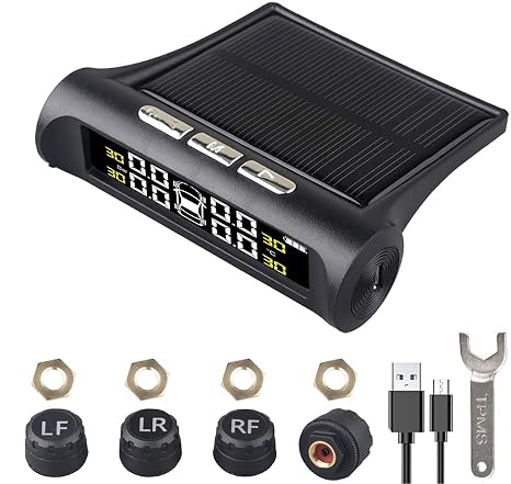 Car Tire Pressure Monitoring System,TPMS Solar Monitor System Universal Wireless Car Alarm Waterproof External Sensors 6 Modes Real-time & Temperature for Rv Trailer